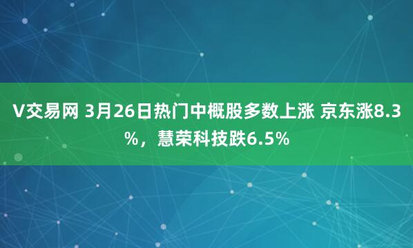 V交易网 3月26日热门中概股多数上涨 京东涨8.3%，慧荣科技跌6.5%